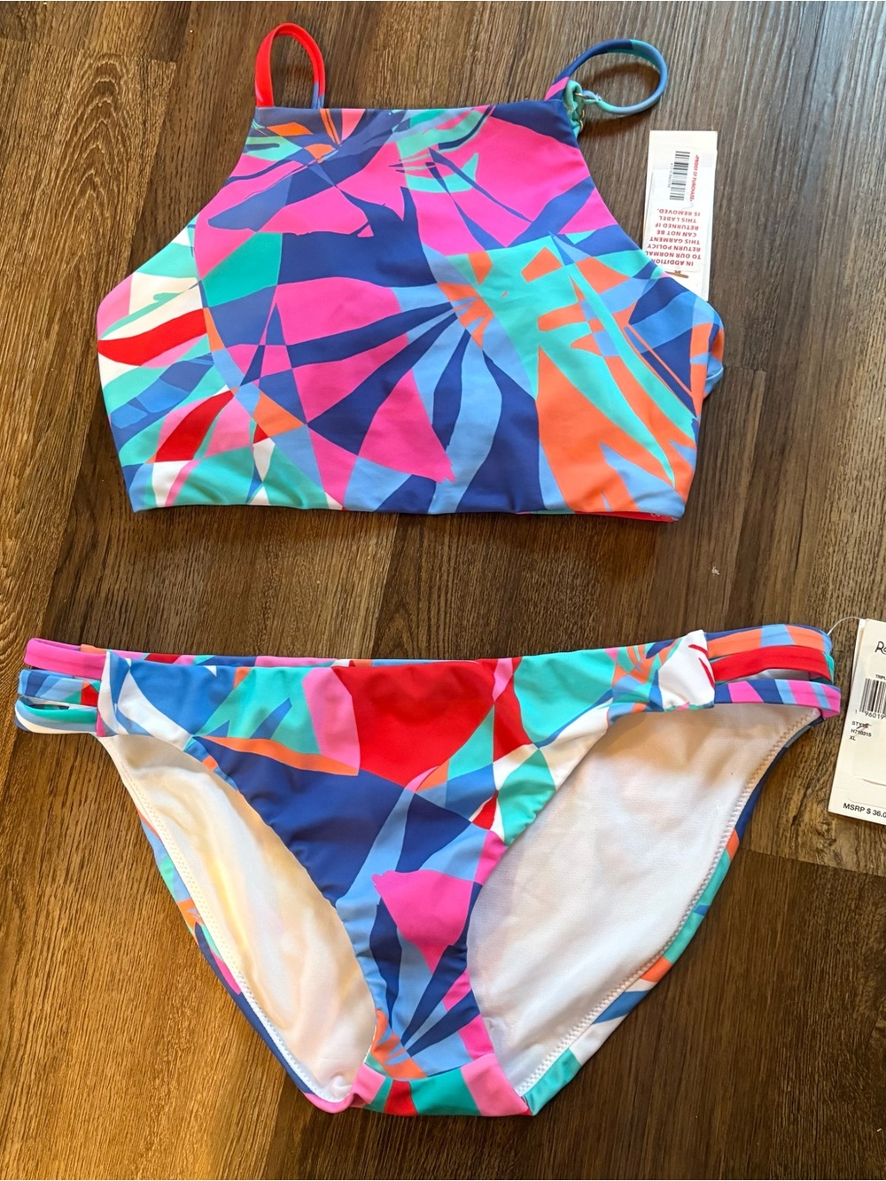 Raisins Multicolor Pink Blue High-Neck Two-Piece Swimsuit